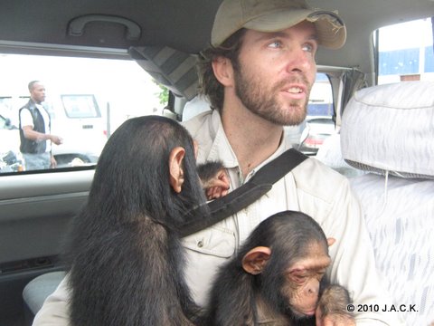 October 4th - Kisangani airport, Grant waiting for us with the 2 little ones