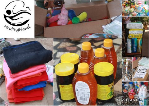 HealingHand donated blankets, treats (dry fruit, peanut butter, melasse), toys, medecines, clothes, milk, diapers,...