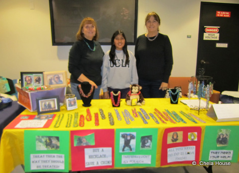 Chela House, Aliya and Gail selling necklaces on a fair